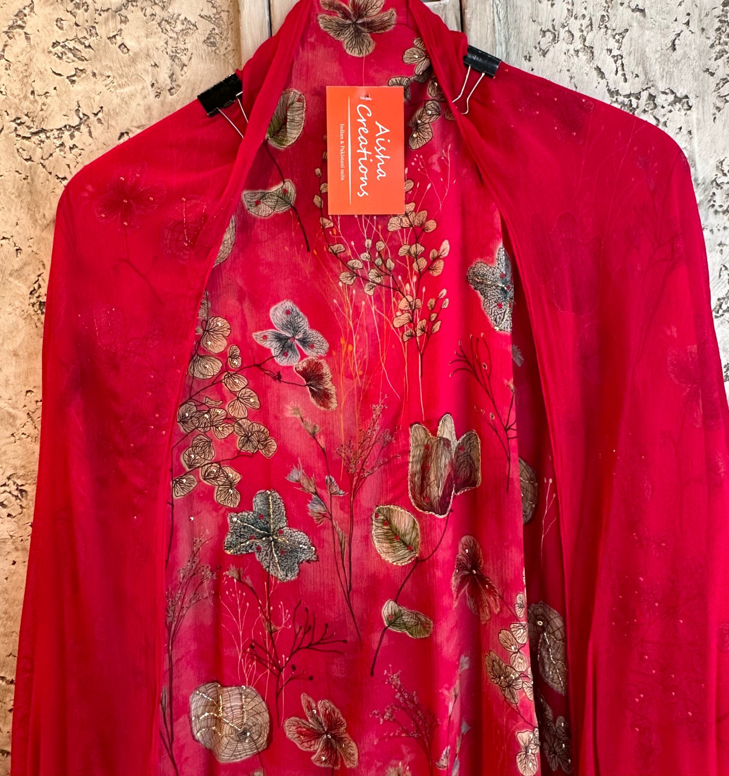 Pure digital Chinon printed suit full size unstitched shirt  Cherry in colour