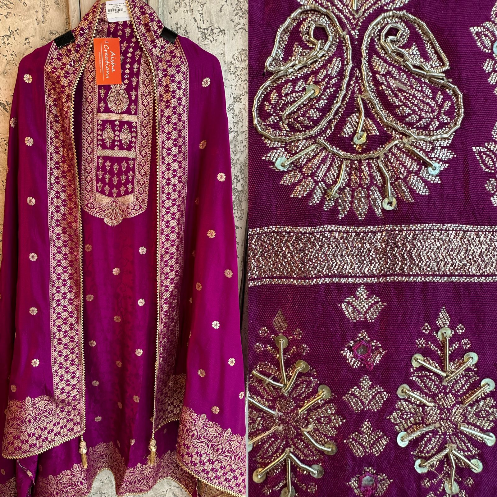 Pure janawar silk unstitched shirt with very gorgeous gold zari weaving