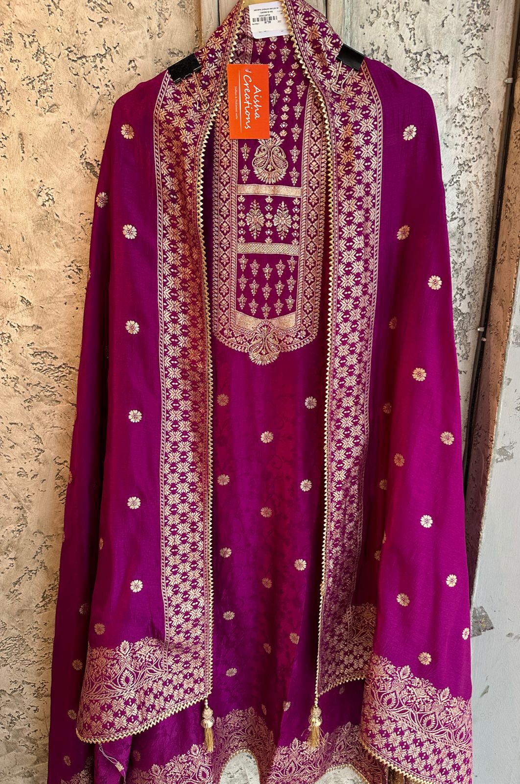 Pure janawar silk unstitched shirt with very gorgeous gold zari weaving