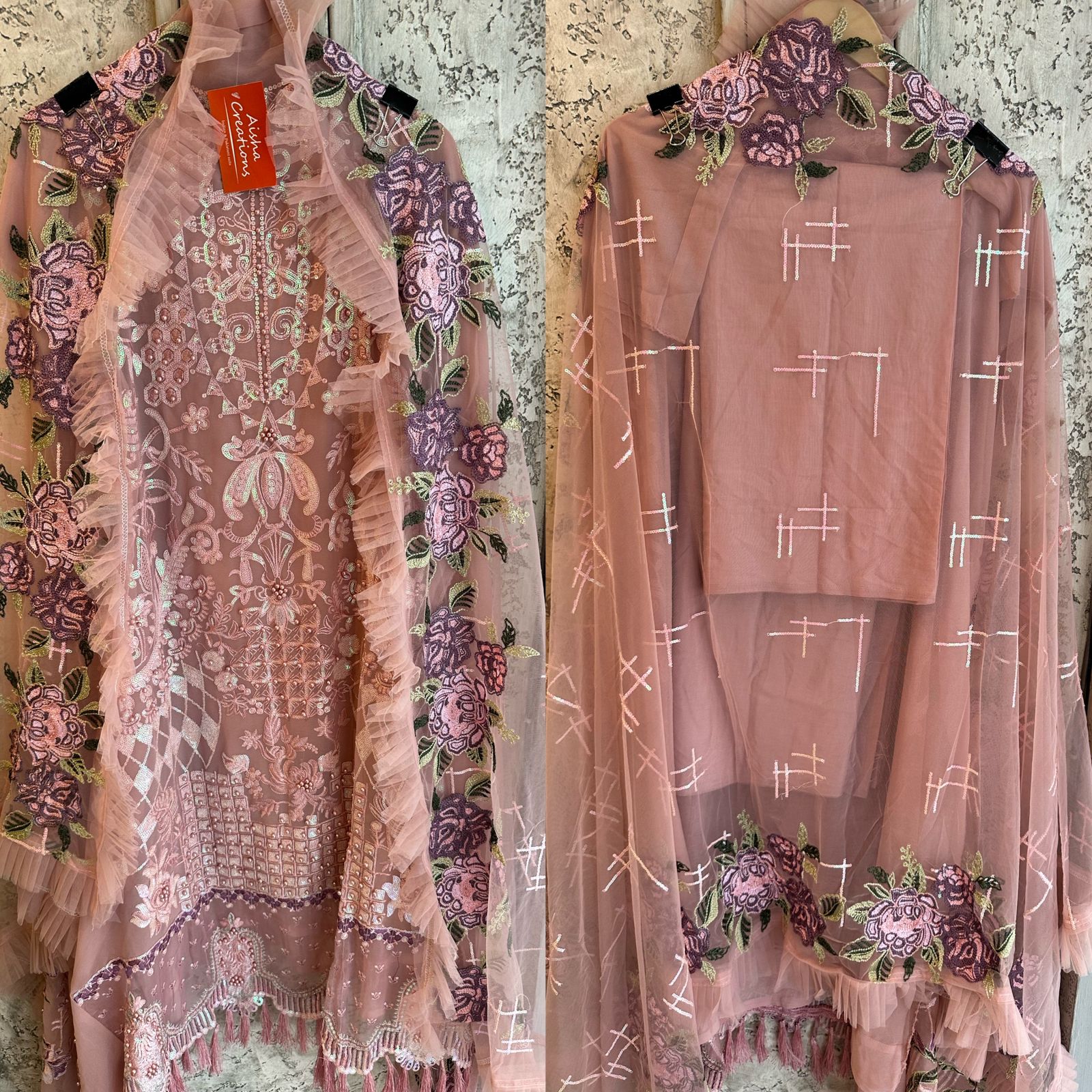 Pure georgette beautiful pakistani patterned shirt with full front embroidered  plus pearls