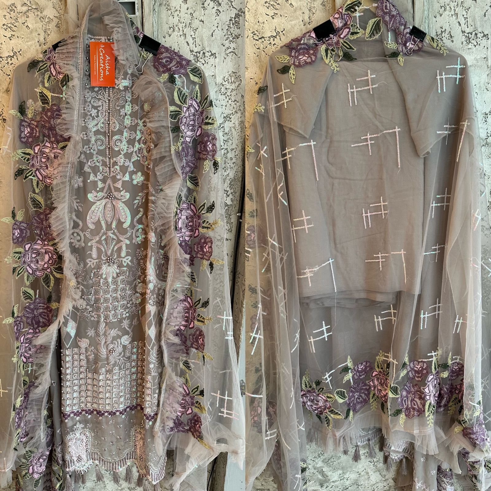 Pure georgette beautiful pakistani patterned shirt with full front embroidered  plus pearl detailings