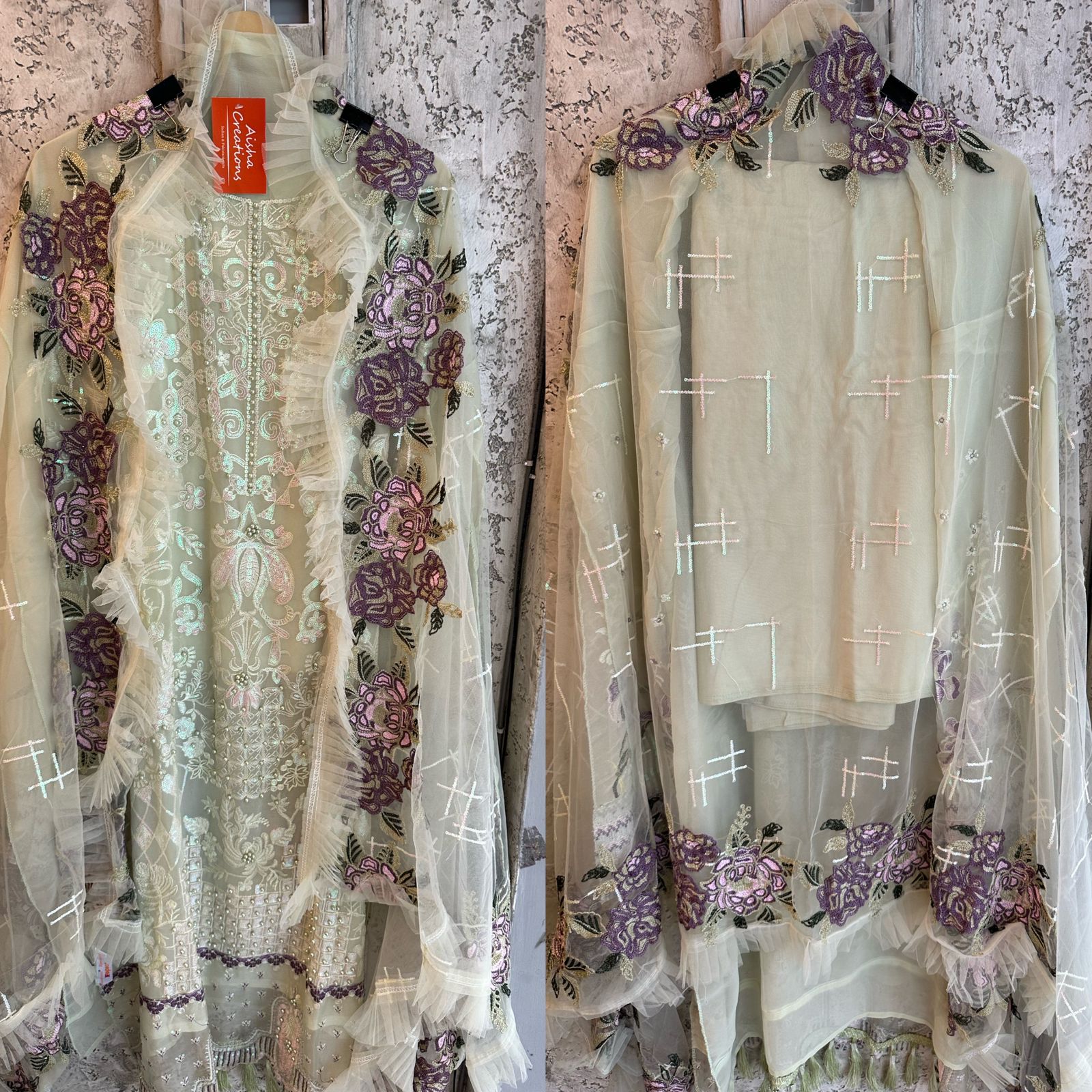 Pure georgette beautiful pakistani patterned shirt with full front embroidered