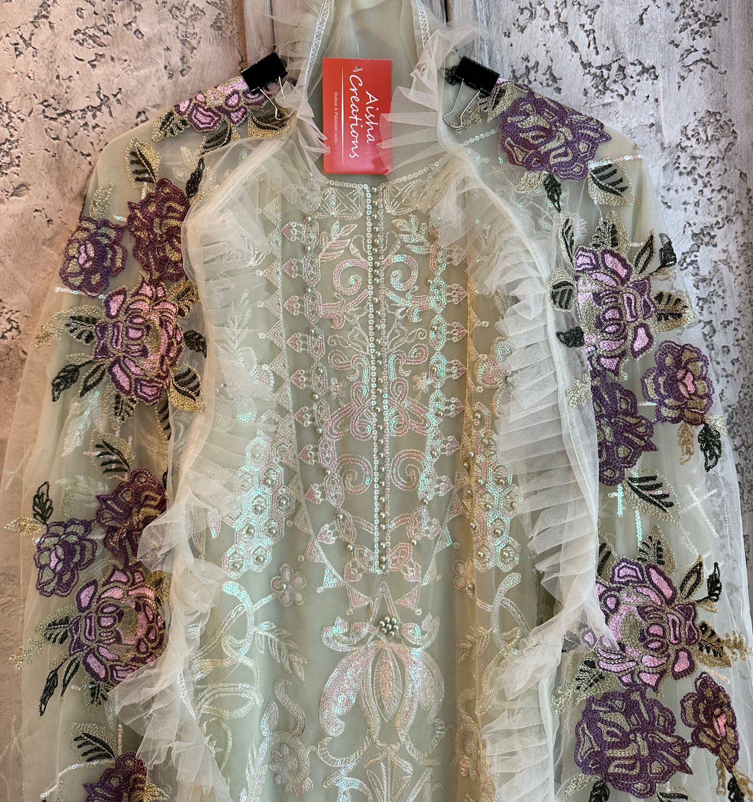 Pure georgette beautiful pakistani patterned shirt with full front embroidered