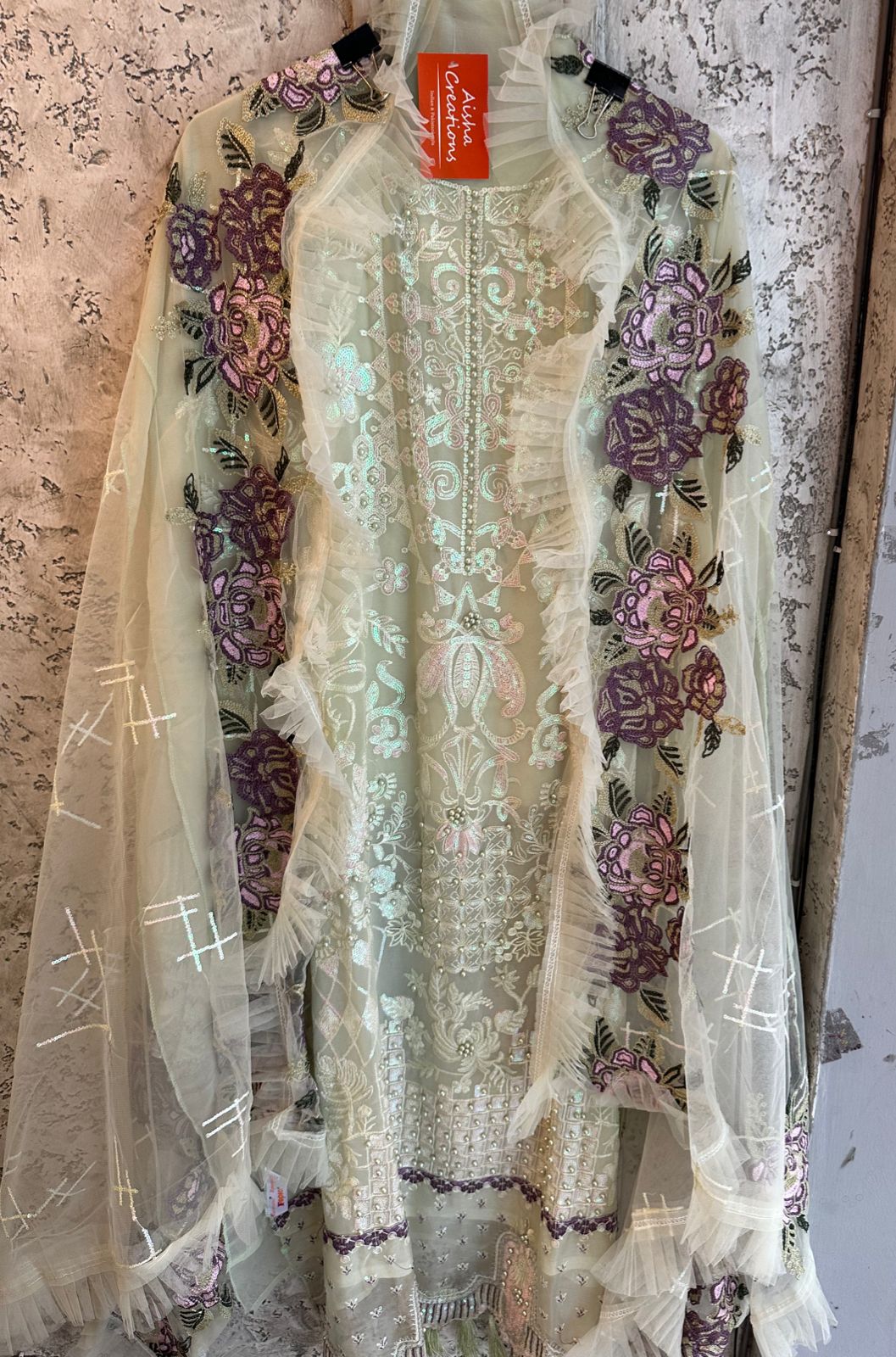 Pure georgette beautiful pakistani patterned shirt with full front embroidered