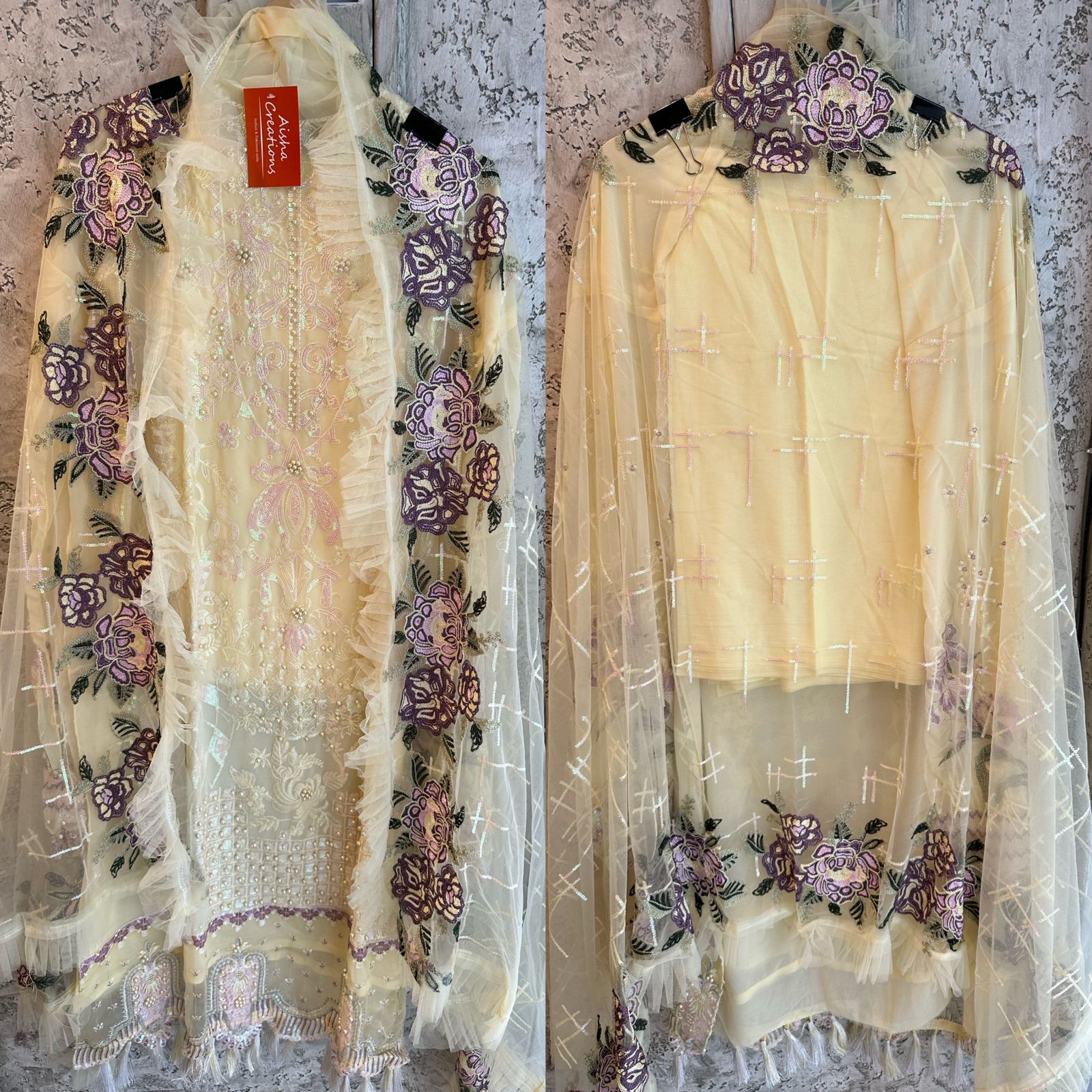 Pure georgette beautiful pakistani patterned shirt with full front embroidered  plus pearl detailings