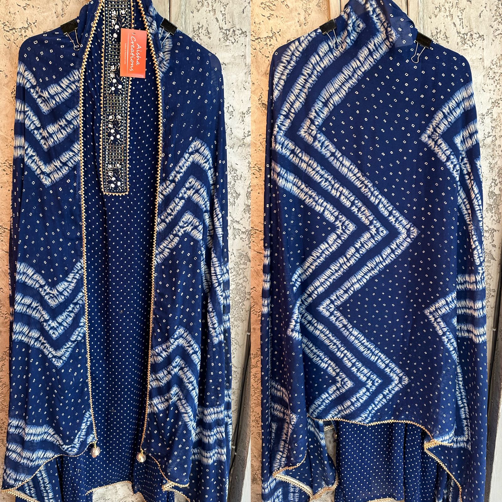 Pure Chinon dotted Unstitched full size shirt  With very beautiful handwork