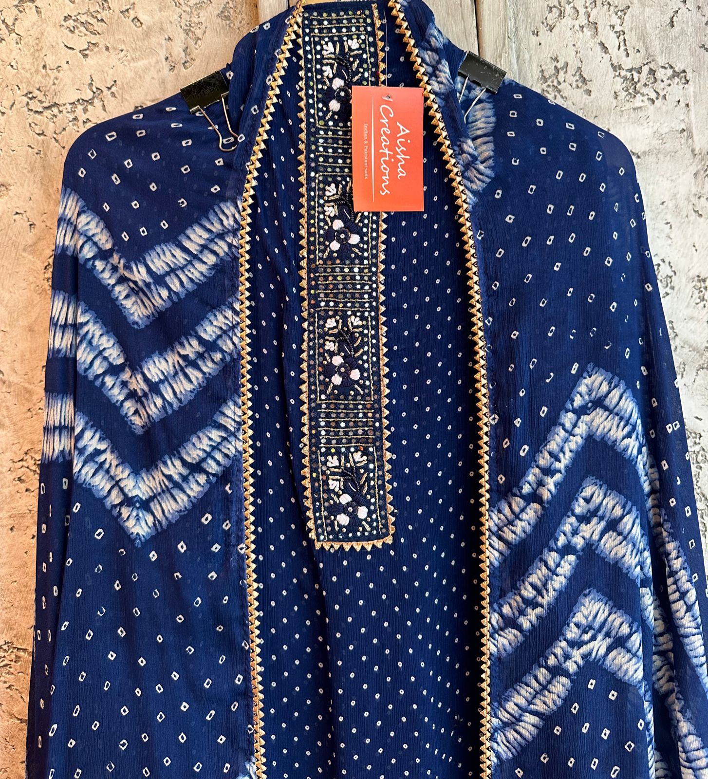 Pure Chinon dotted Unstitched full size shirt  With very beautiful handwork