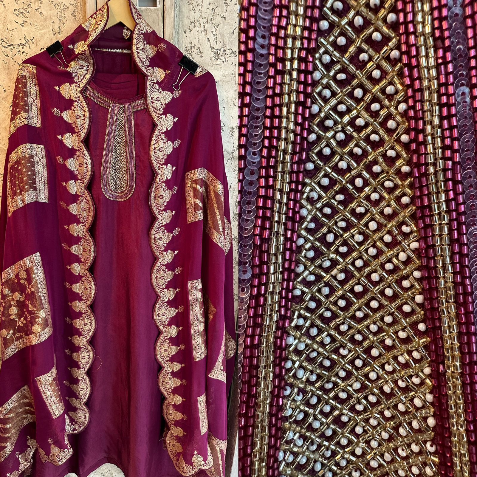 Pure Russian silk unstitched shirt Semi stitched with sleeves made