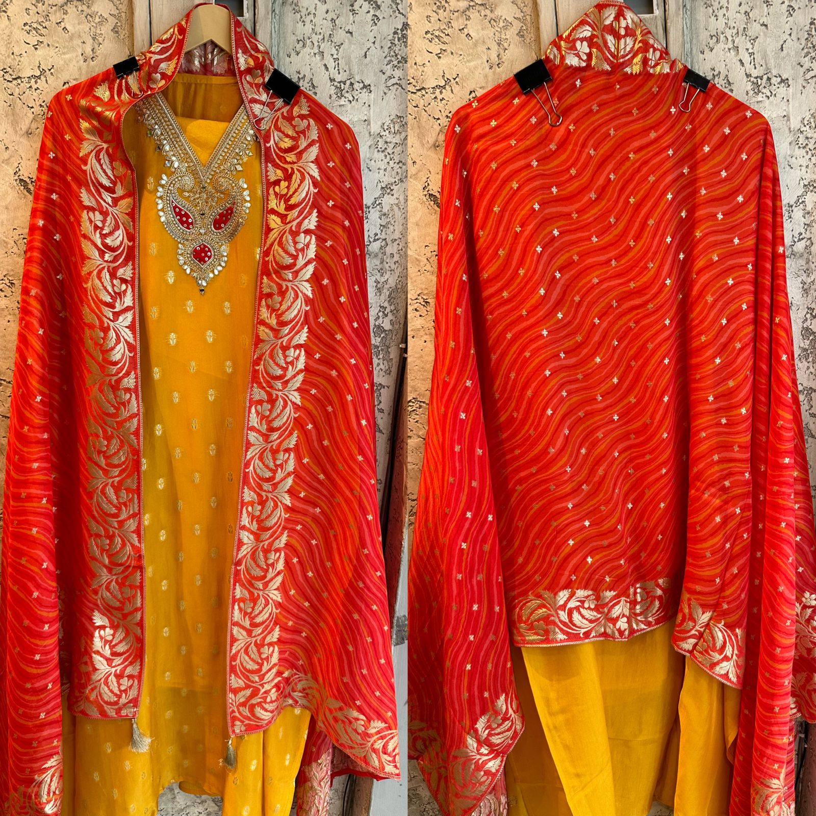Pure organza silk unstitched full size shirt with Banarsi weavings all over the shirt