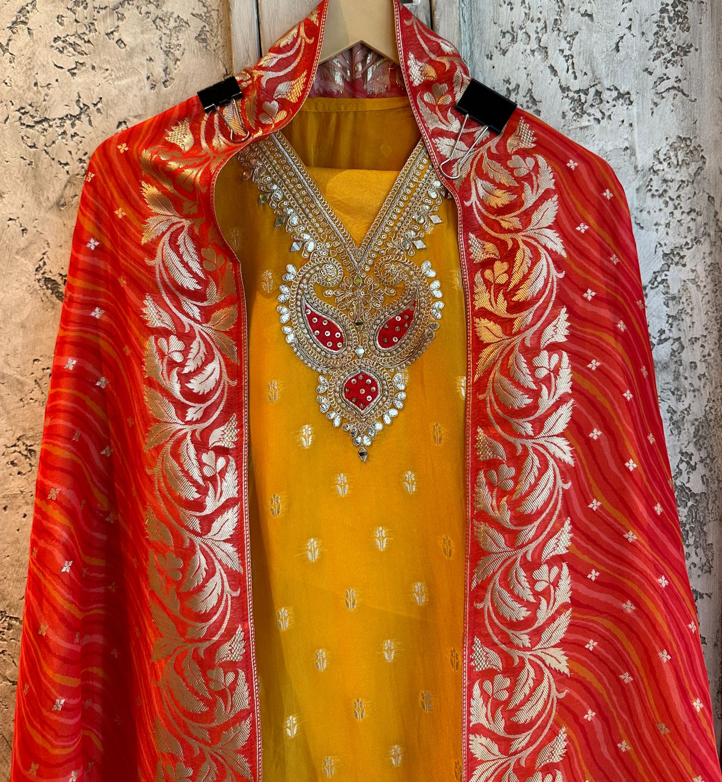 Pure organza silk unstitched full size shirt with Banarsi weavings all over the shirt