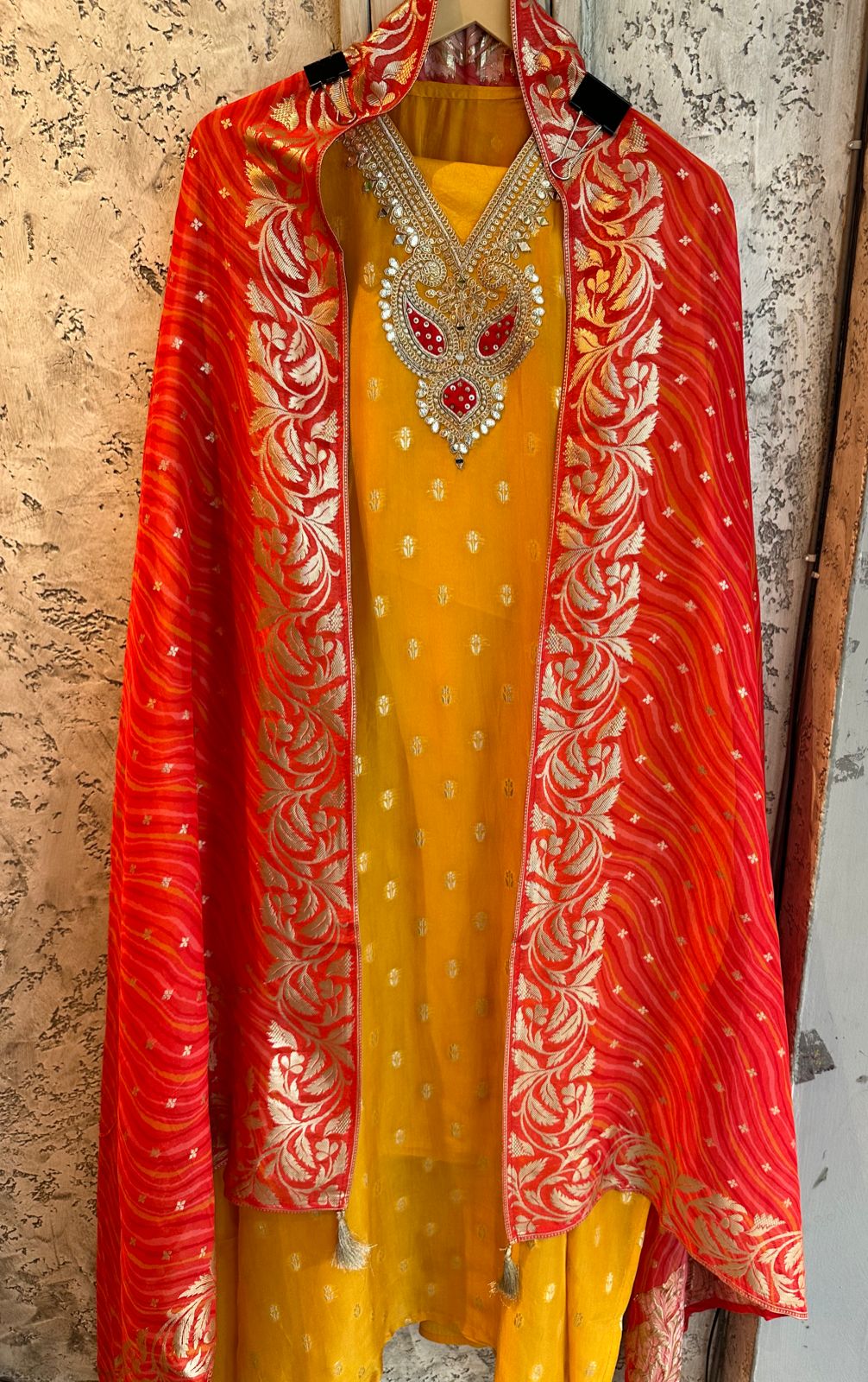 Pure organza silk unstitched full size shirt with Banarsi weavings all over the shirt