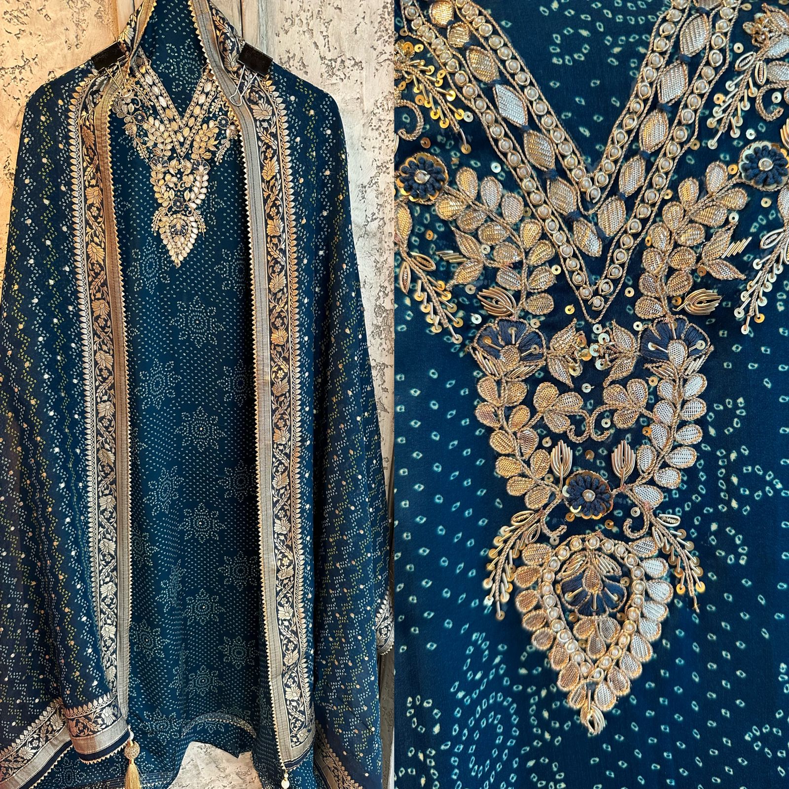 Crepe satin full size Dupatta with banarsi weavings four sides border with Latkans attached