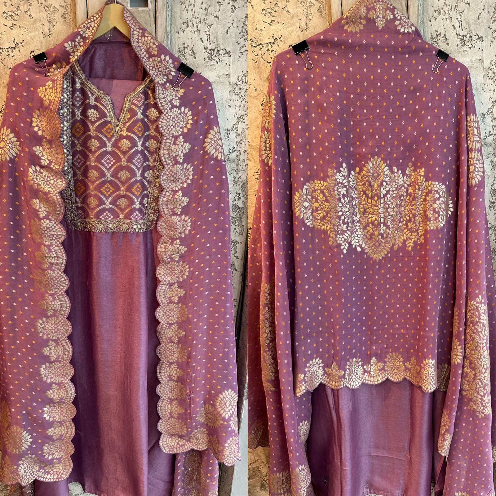 Pure russian silk unstitched shirt full size shirt with Leathet gotta work and sequence work