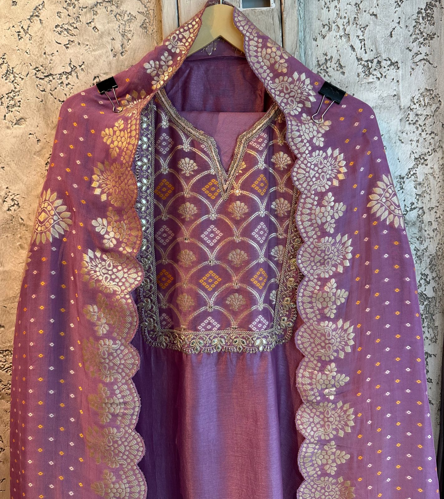 Pure russian silk unstitched shirt full size shirt with Leathet gotta work and sequence work