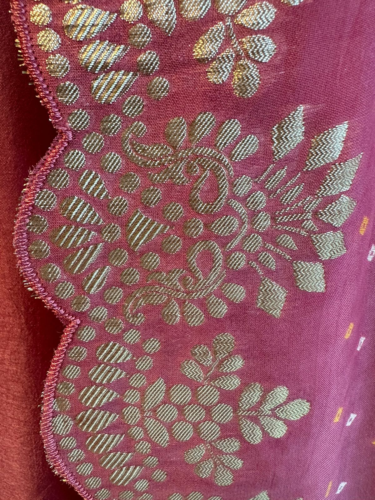 Pure russian silk unstitched shirt full size shirt with Leathet gotta work and sequence work done on the neck area