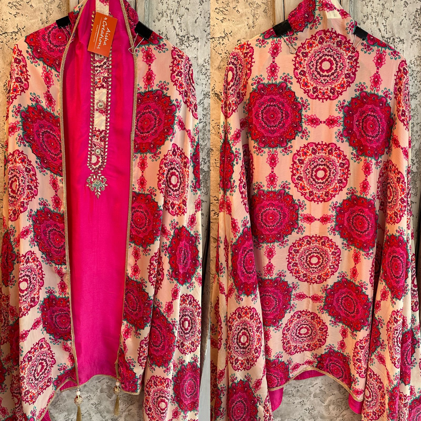 Pure silk plain shirt very simple and smart with a printed neck patti