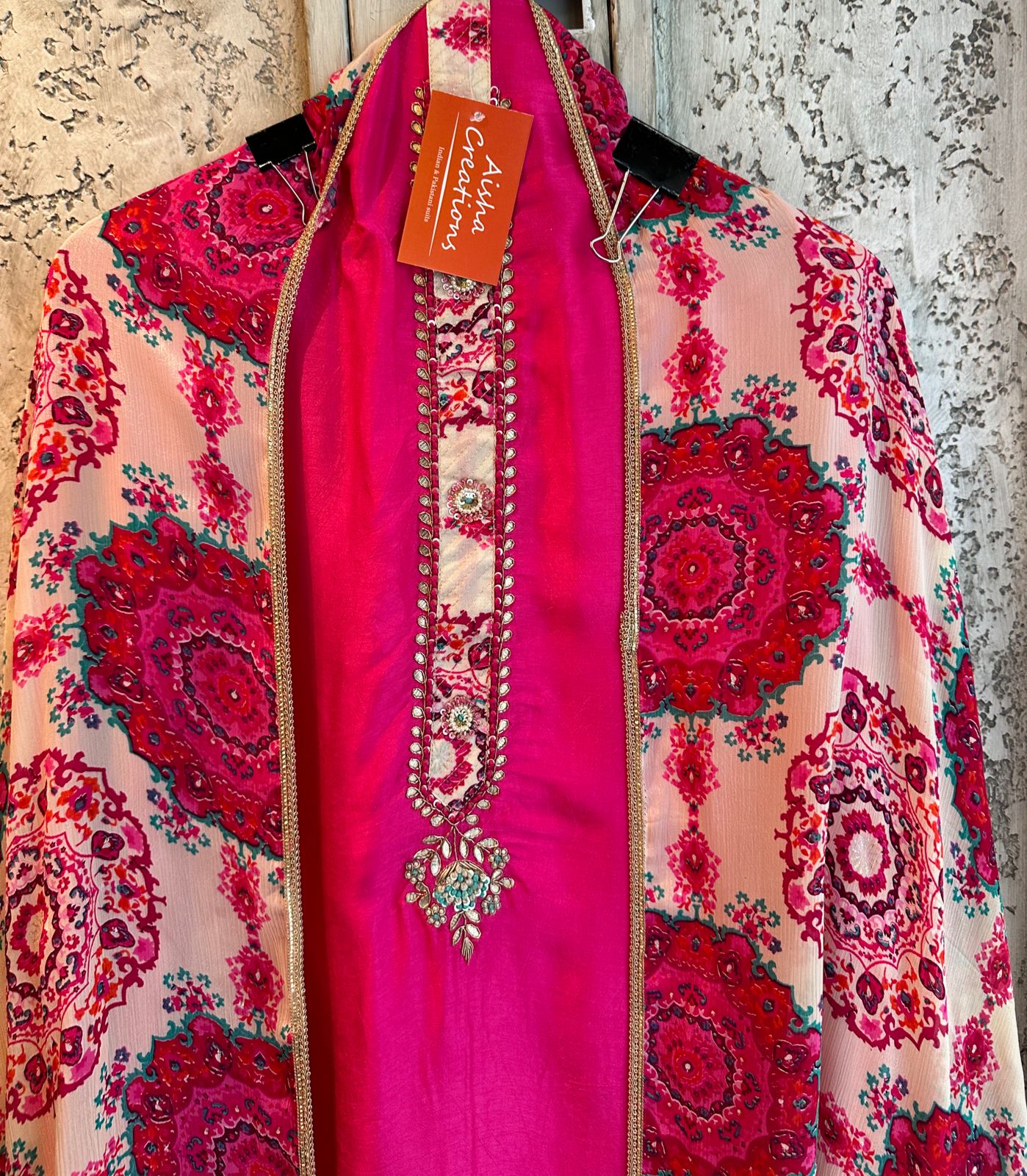 Pure silk plain shirt very simple and smart with a printed neck patti