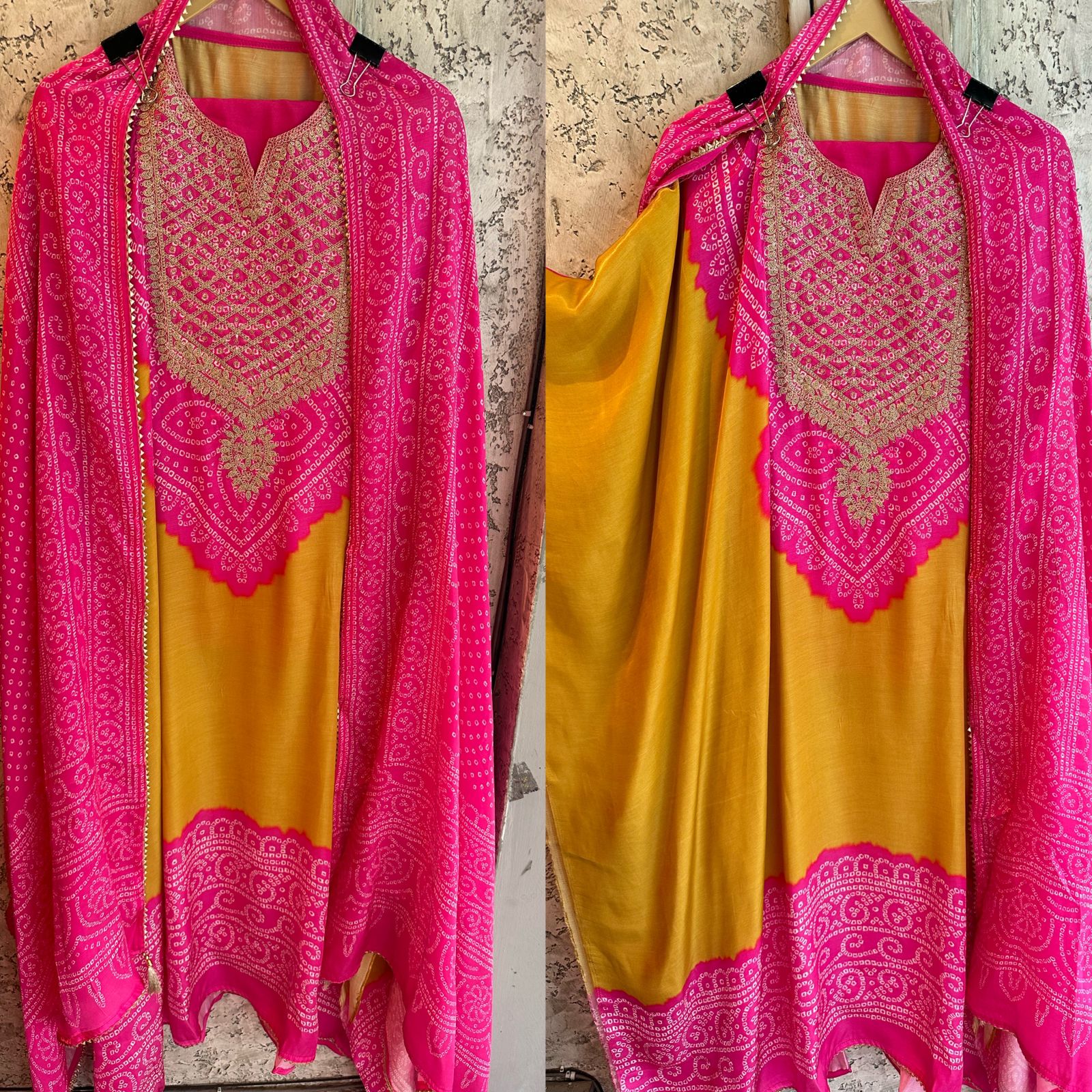 Pure GAJJI silk Unstitched full size Suit with very gorgeous Dori work on the neckline