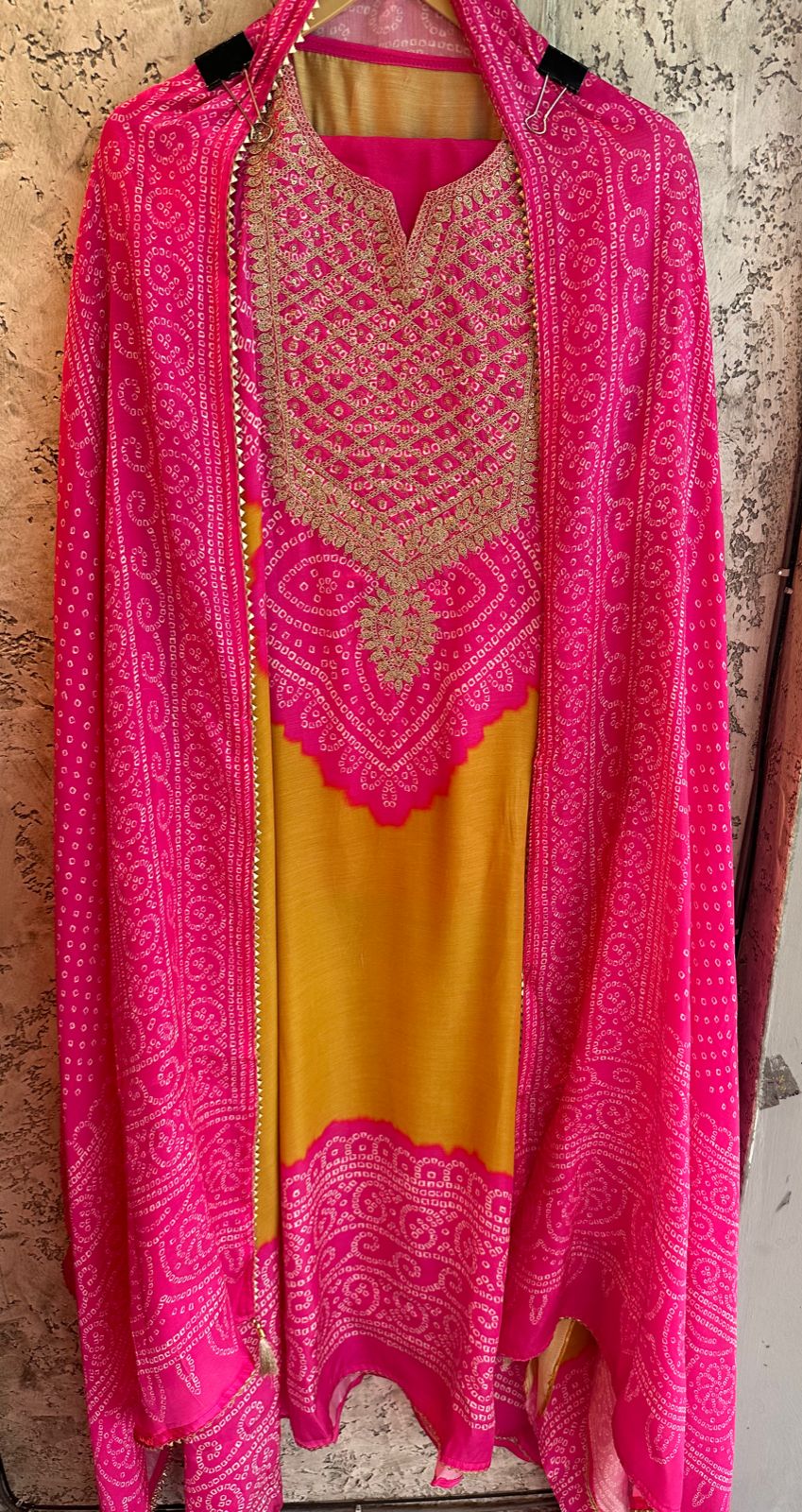 Pure GAJJI silk Unstitched full size Suit with very gorgeous Dori work on the neckline