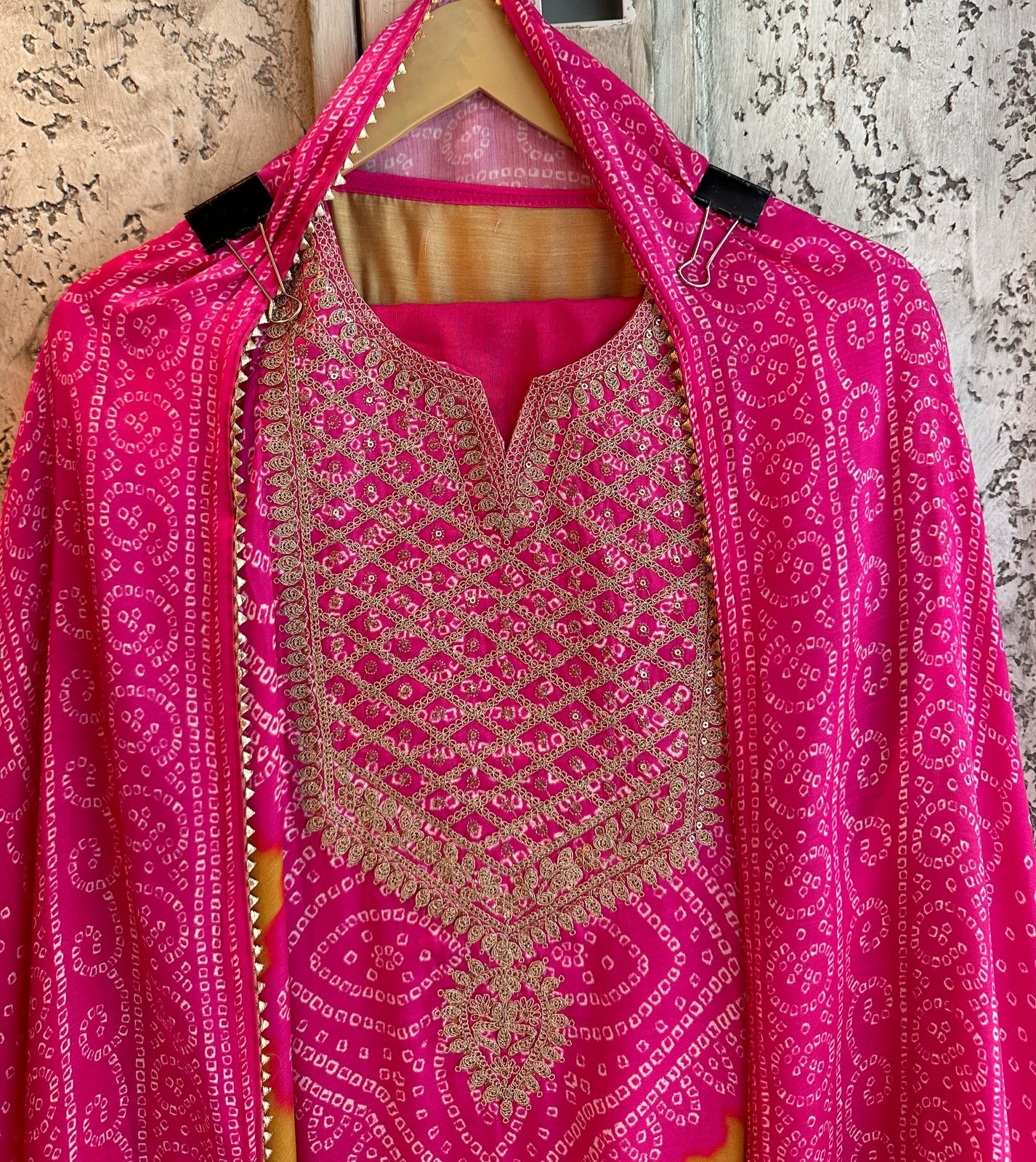 Pure GAJJI silk Unstitched full size Suit with very gorgeous Dori work on the neckline