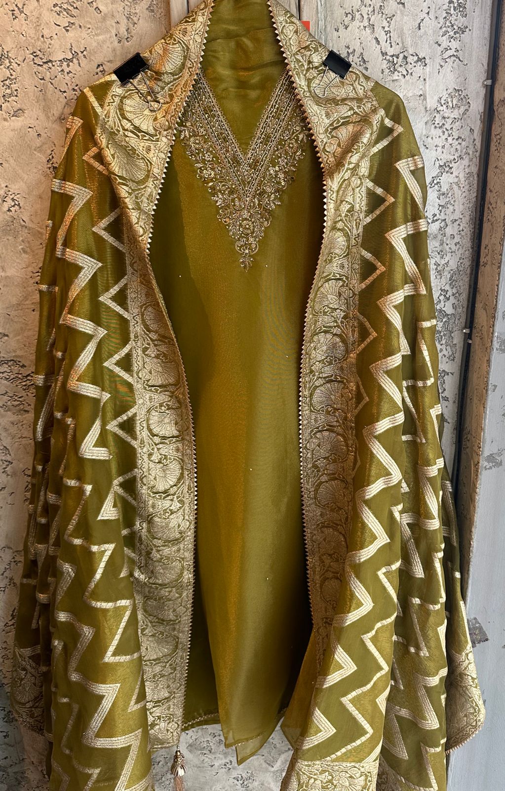 Pure shimmery Jacquard unstitched full size kurta with very gorgeous neckline