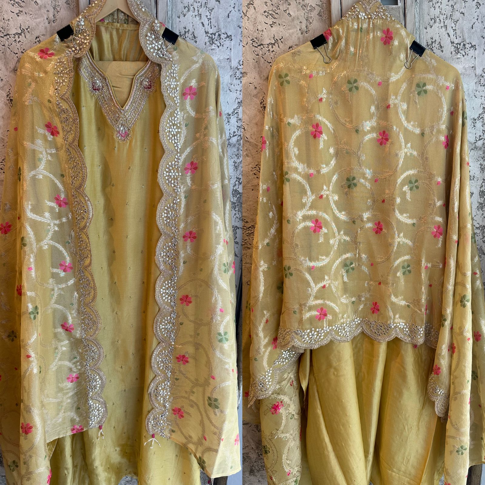 Pure russian silk unstitched shirt with beautiful pattern plus