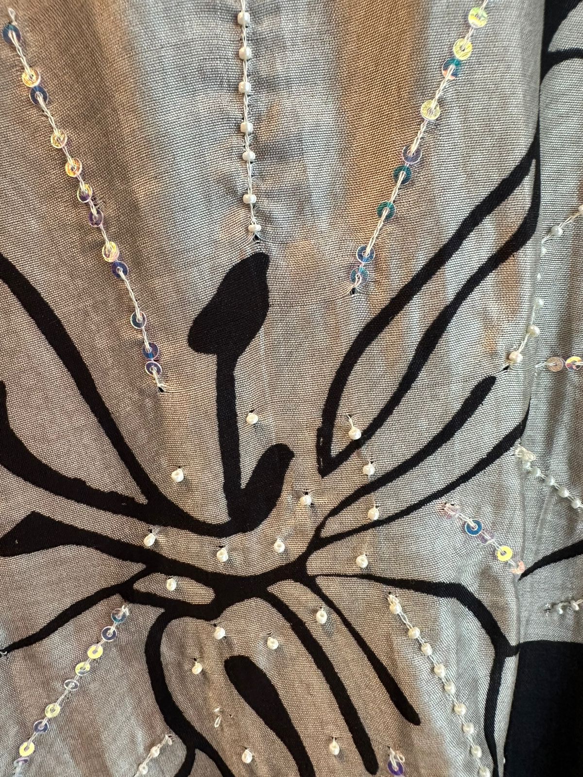 Pure mulberry silk unstitched shirt with very smart digital print with sequence highlights