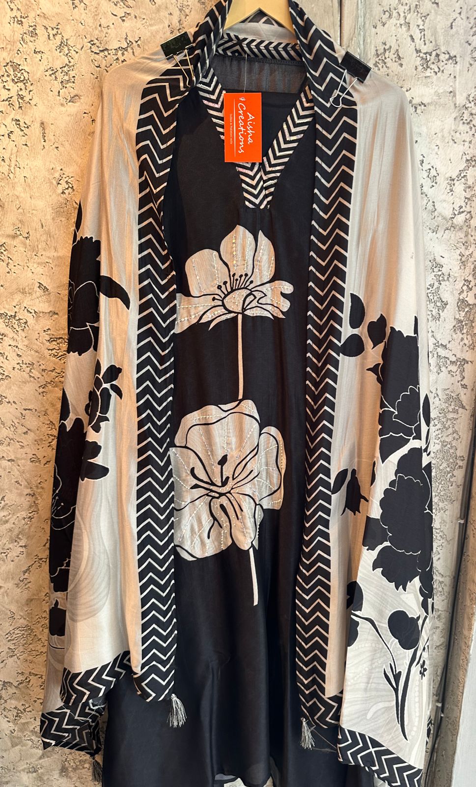 Pure mulberry silk unstitched shirt with very smart digital print with sequence highlights