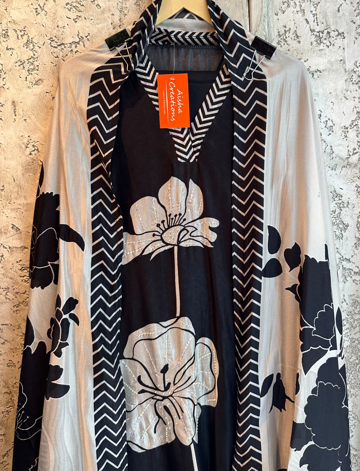 Pure mulberry silk unstitched shirt with very smart digital print with sequence highlights