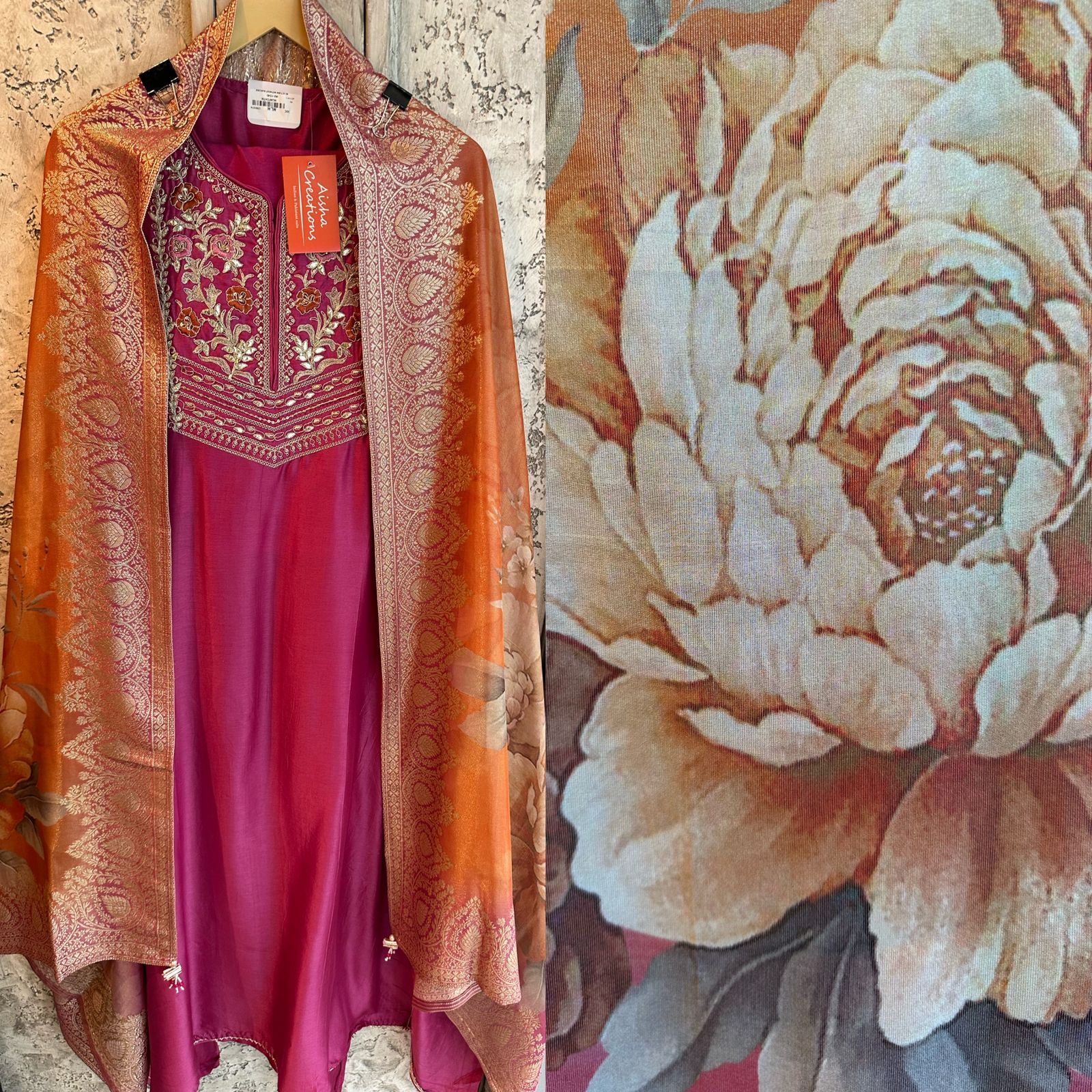 Pure silk unstitched full size shirt with very pretty Neckwork done