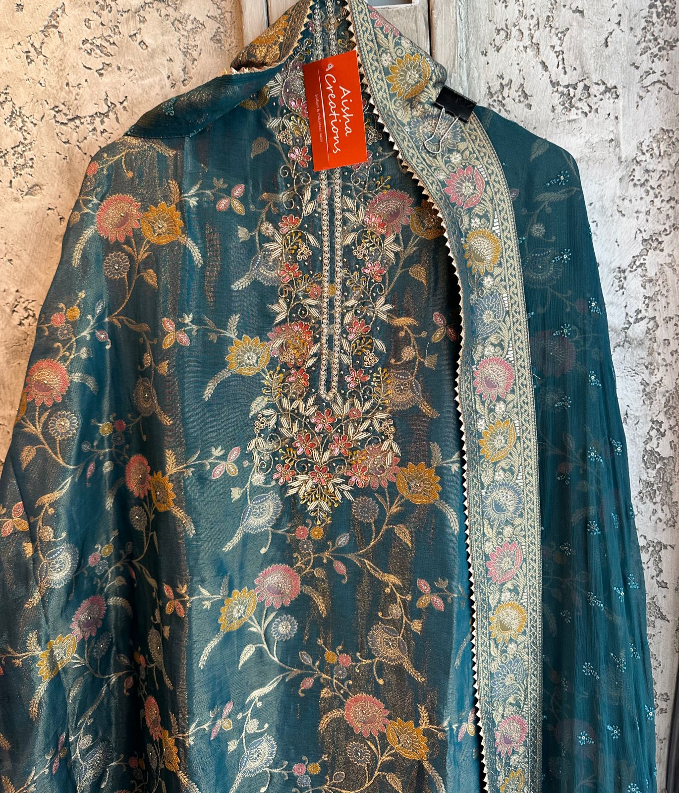 Tissue jacquard fully self weaved banarsi shirt (Unstitched) Very gorgeous Neckwork