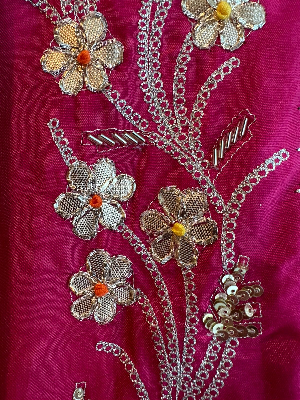 Floral silk Dupatta with banarsi weaved border and Latkans attached
