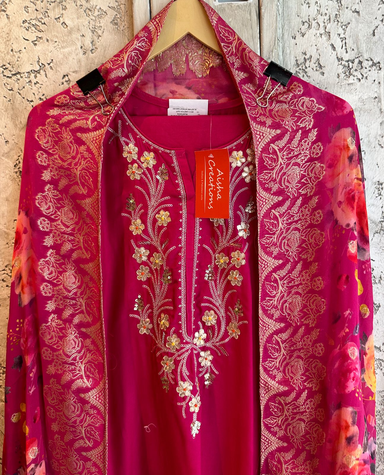 Floral silk Dupatta with banarsi weaved border and Latkans attached