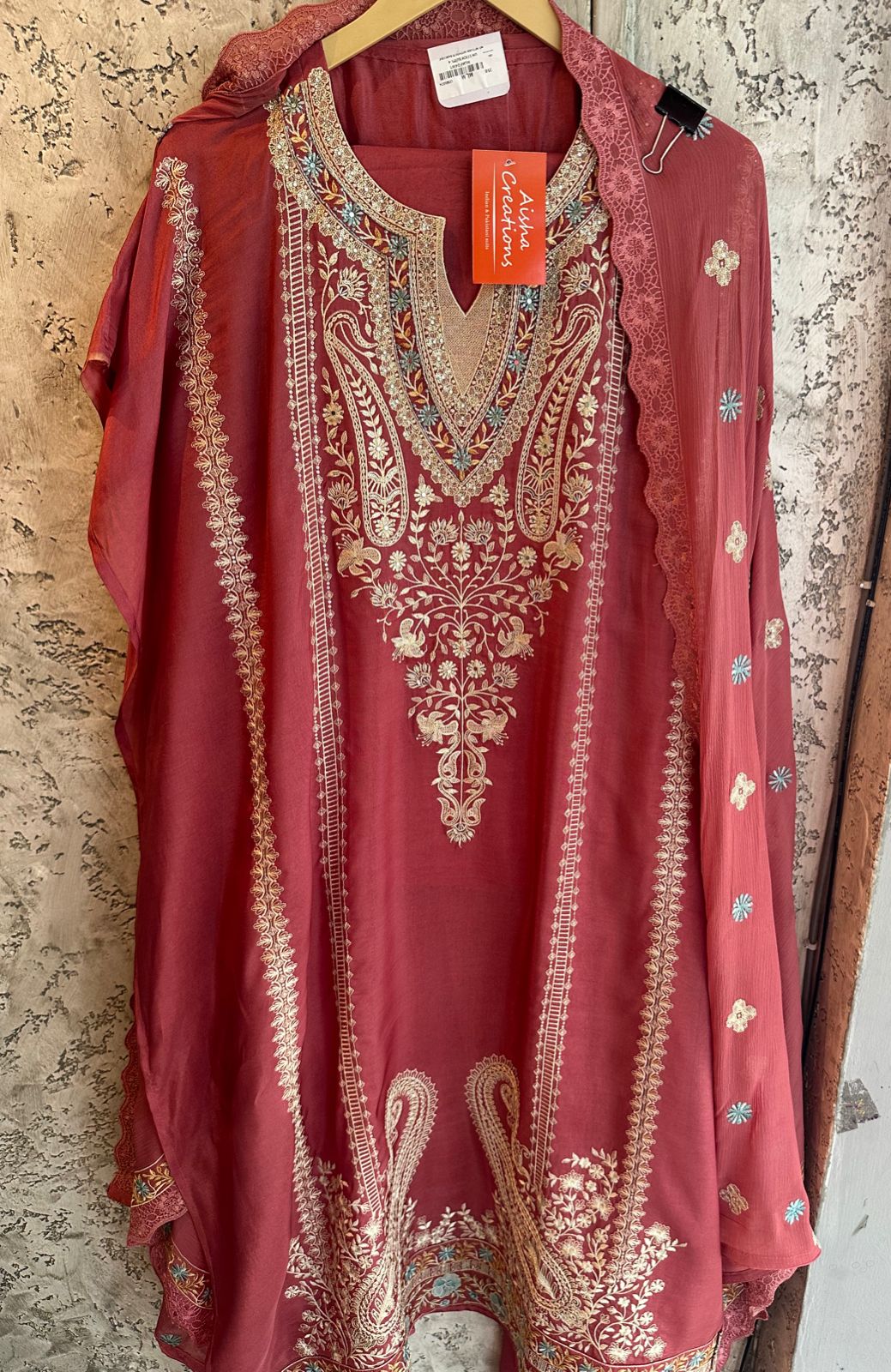 Pure soft silk and Flowy shirt with thread embroidered neckline and Nalki work Heavily embroidered Neckwork