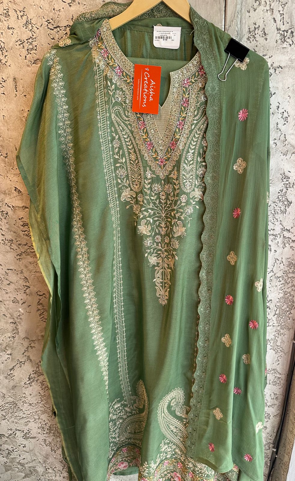 Pure soft silk and Flowy shirt with thread embroidered neckline and Nalki work