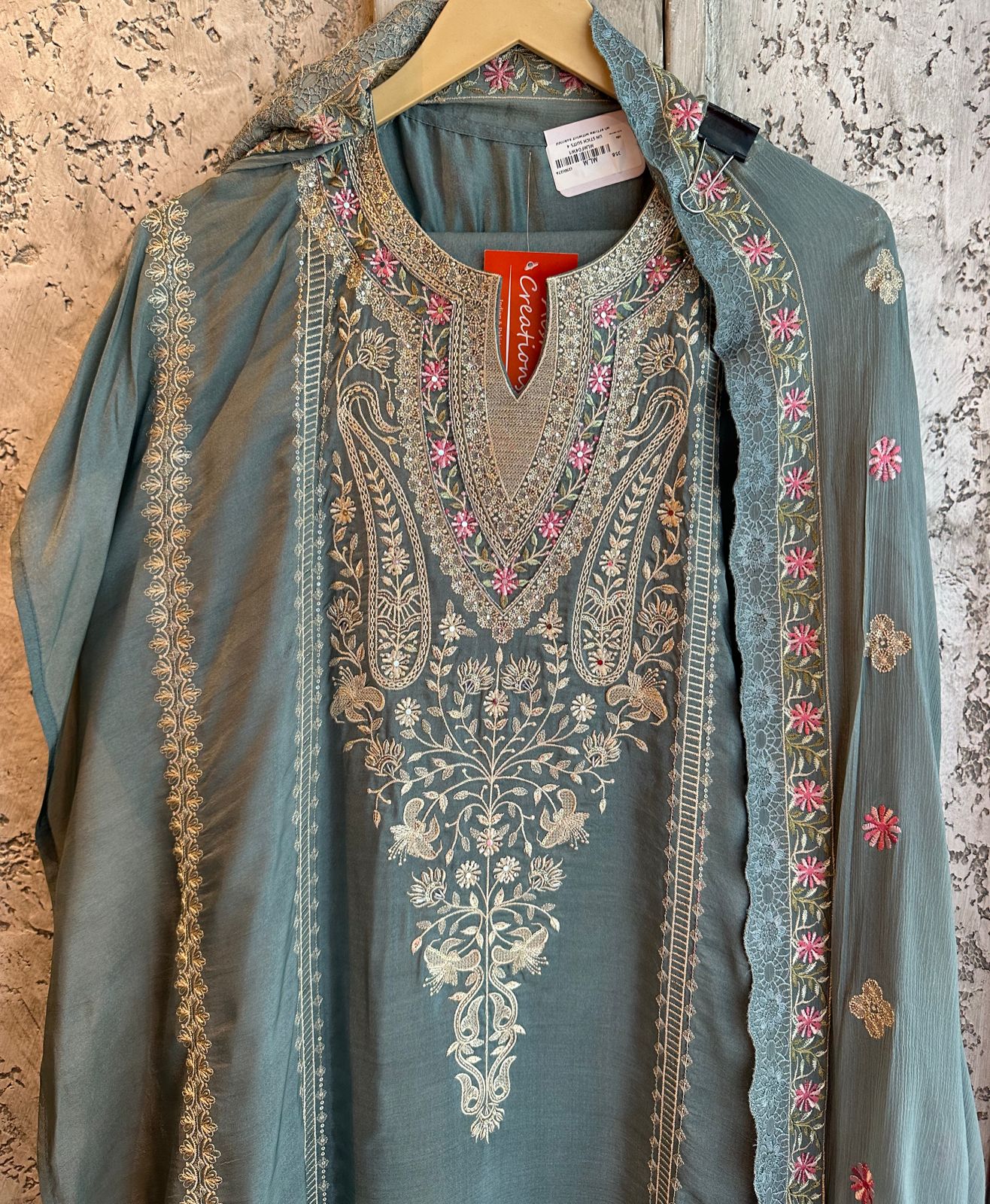 Pure soft silk and Flowy shirt with thread embroidered neckline and Nalki work