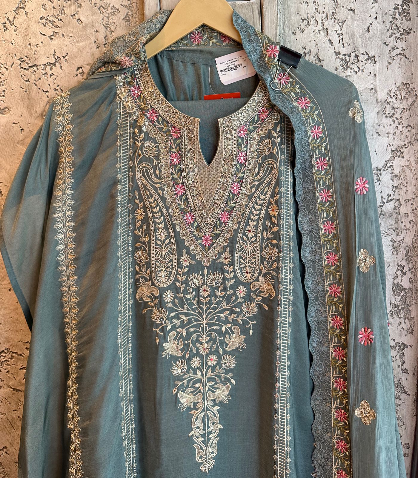 Pure soft silk and Flowy shirt with thread embroidered neckline and Nalki work