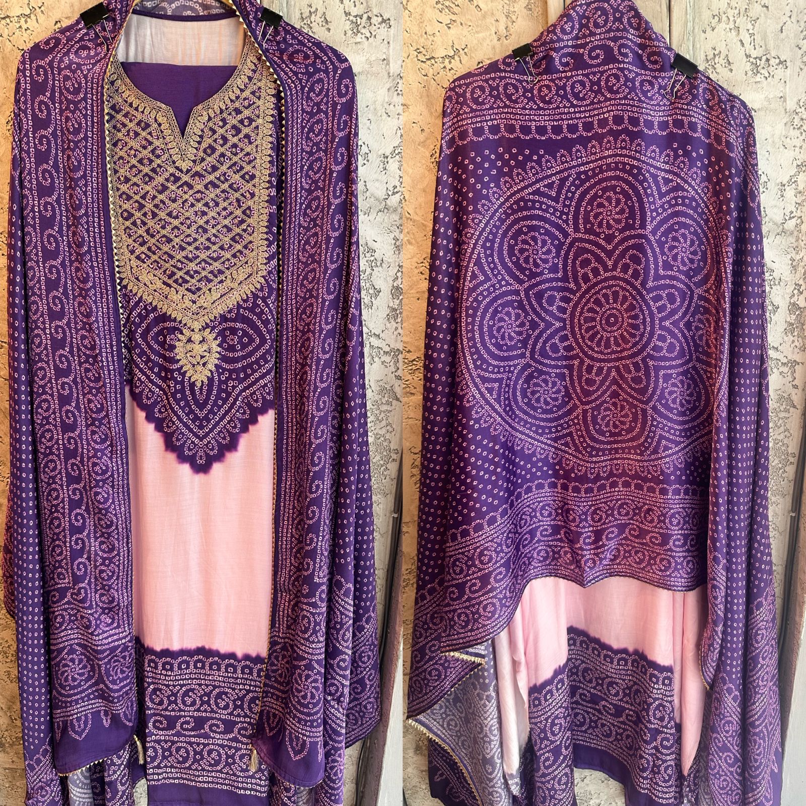 Pure GAJJI silk Unstitched full size Suit with very gorgeous Dori work on the neckline