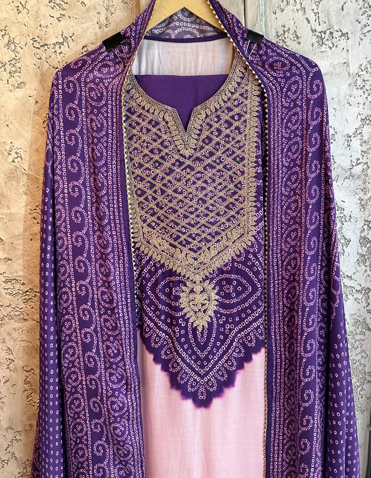 Pure GAJJI silk Unstitched full size Suit with very gorgeous Dori work on the neckline