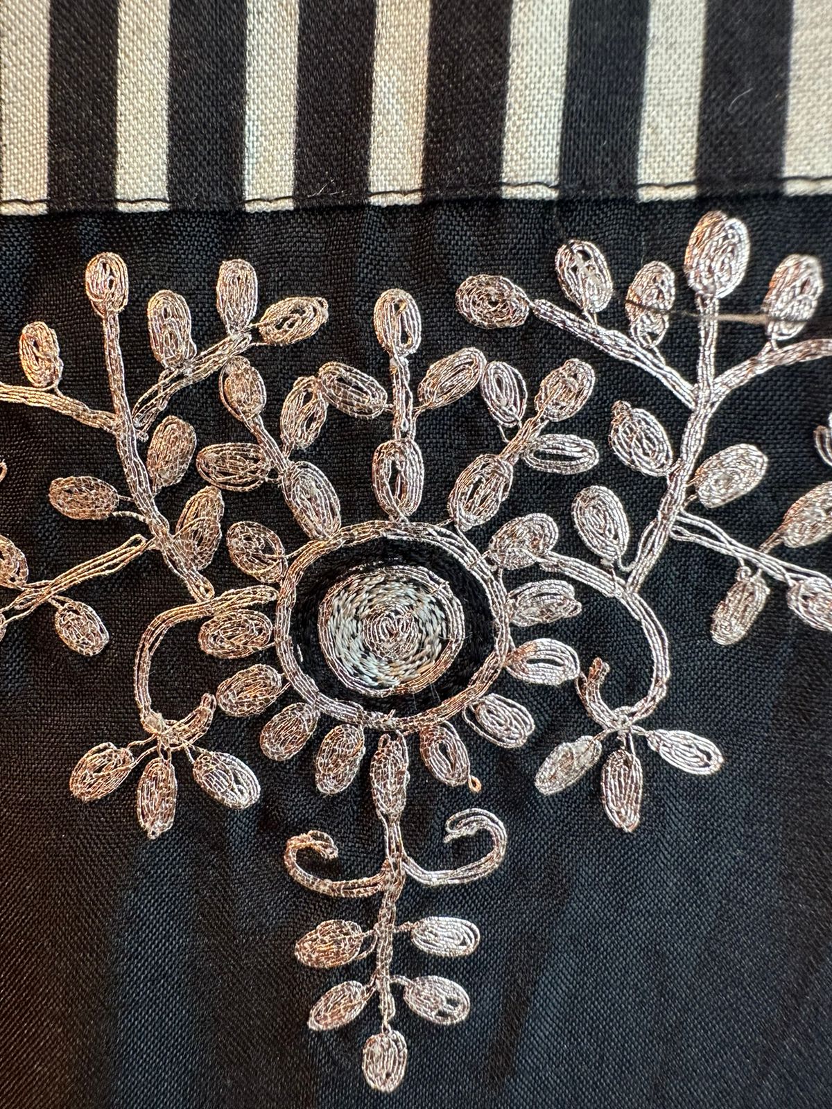 Pure silk black colour unstitched full size shirt with printed neckline