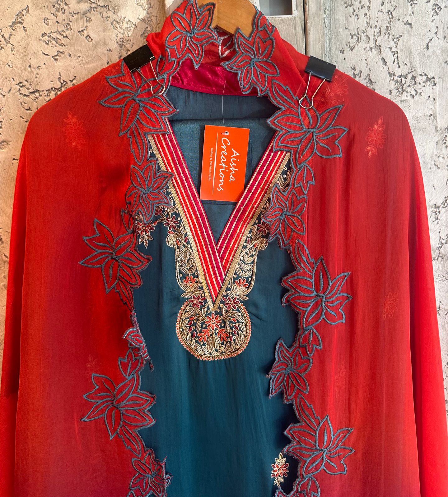 Pure soft satin silk unstitched full size shirt With zardozi and dabka work done on the neckline