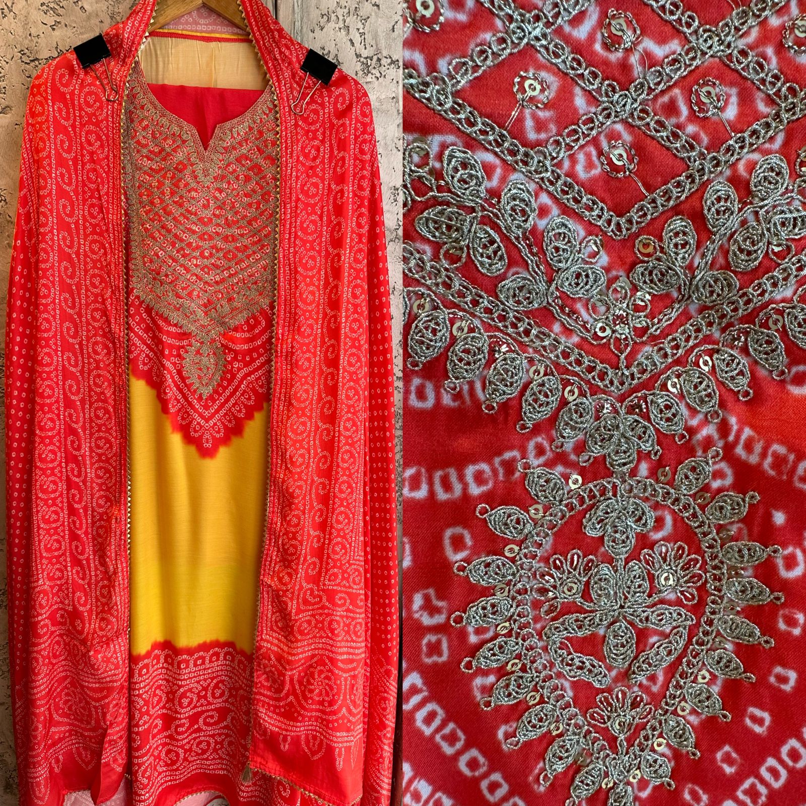 Pure GAJJI silk Unstitched full size Suit with very gorgeous Dori work on the neckline