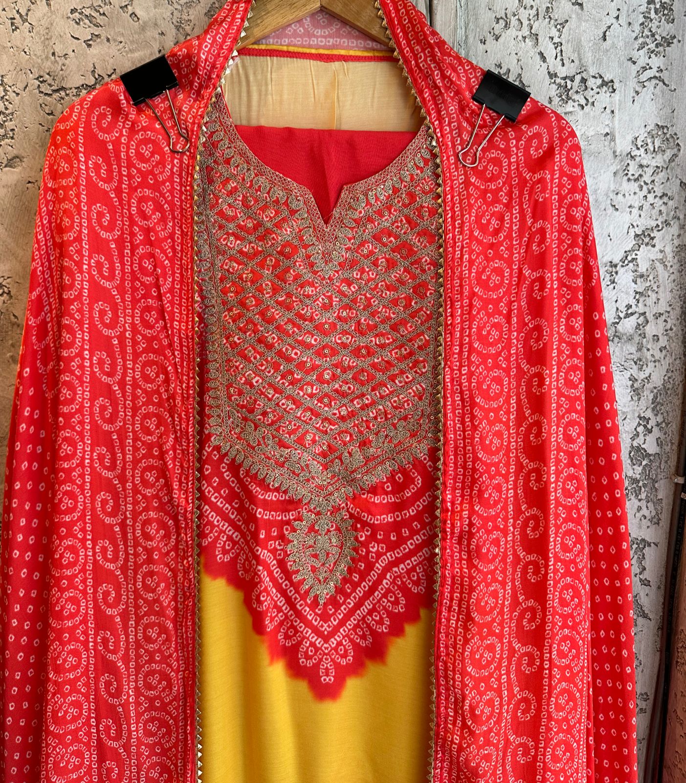 Pure GAJJI silk Unstitched full size Suit with very gorgeous Dori work on the neckline