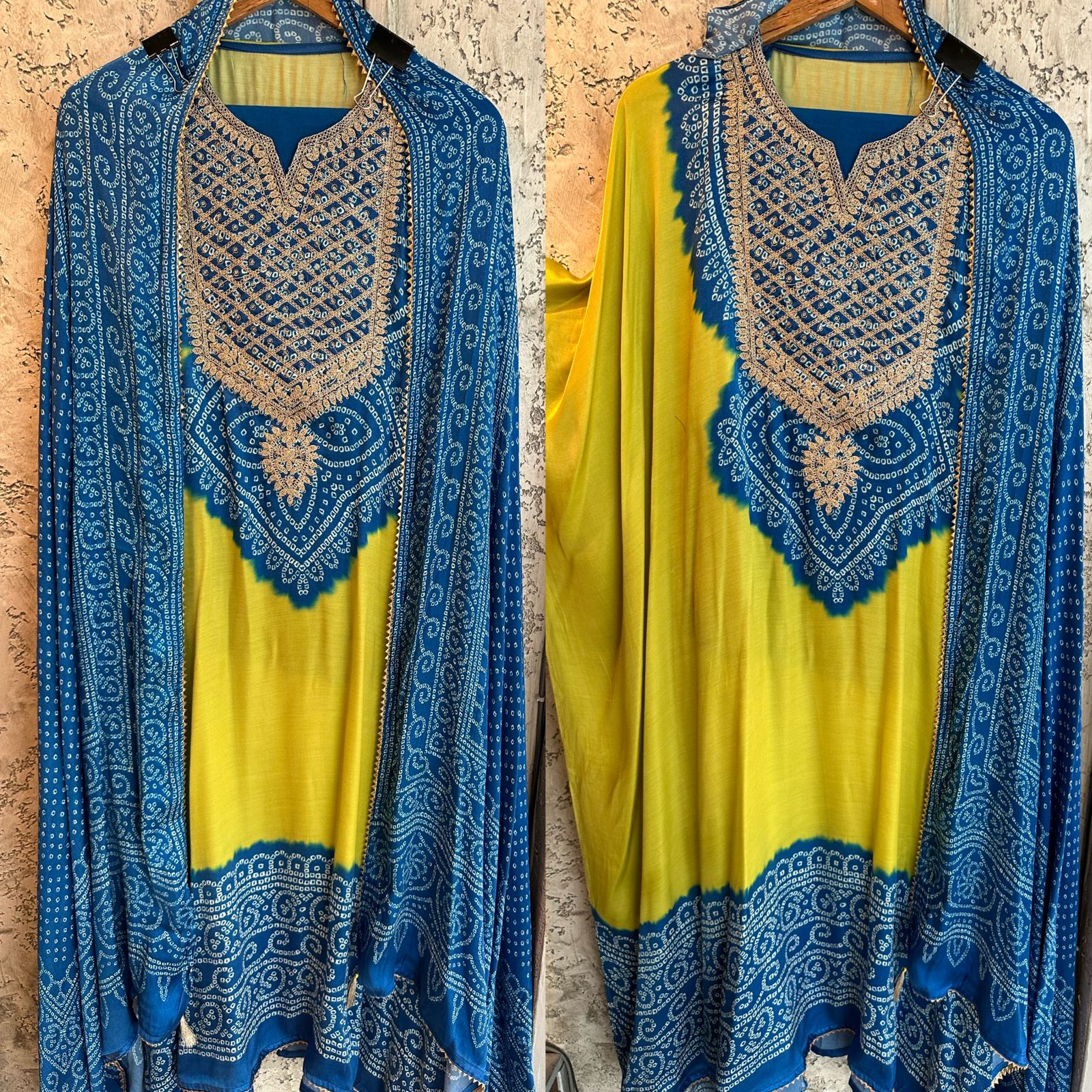 Pure GAJJI silk Unstitched full size Suit with very gorgeous Dori work on the neckline