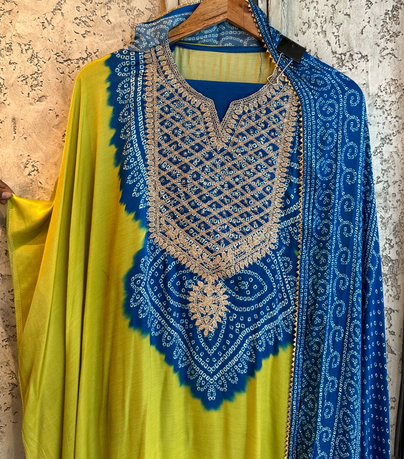 Pure GAJJI silk Unstitched full size Suit with very gorgeous Dori work on the neckline
