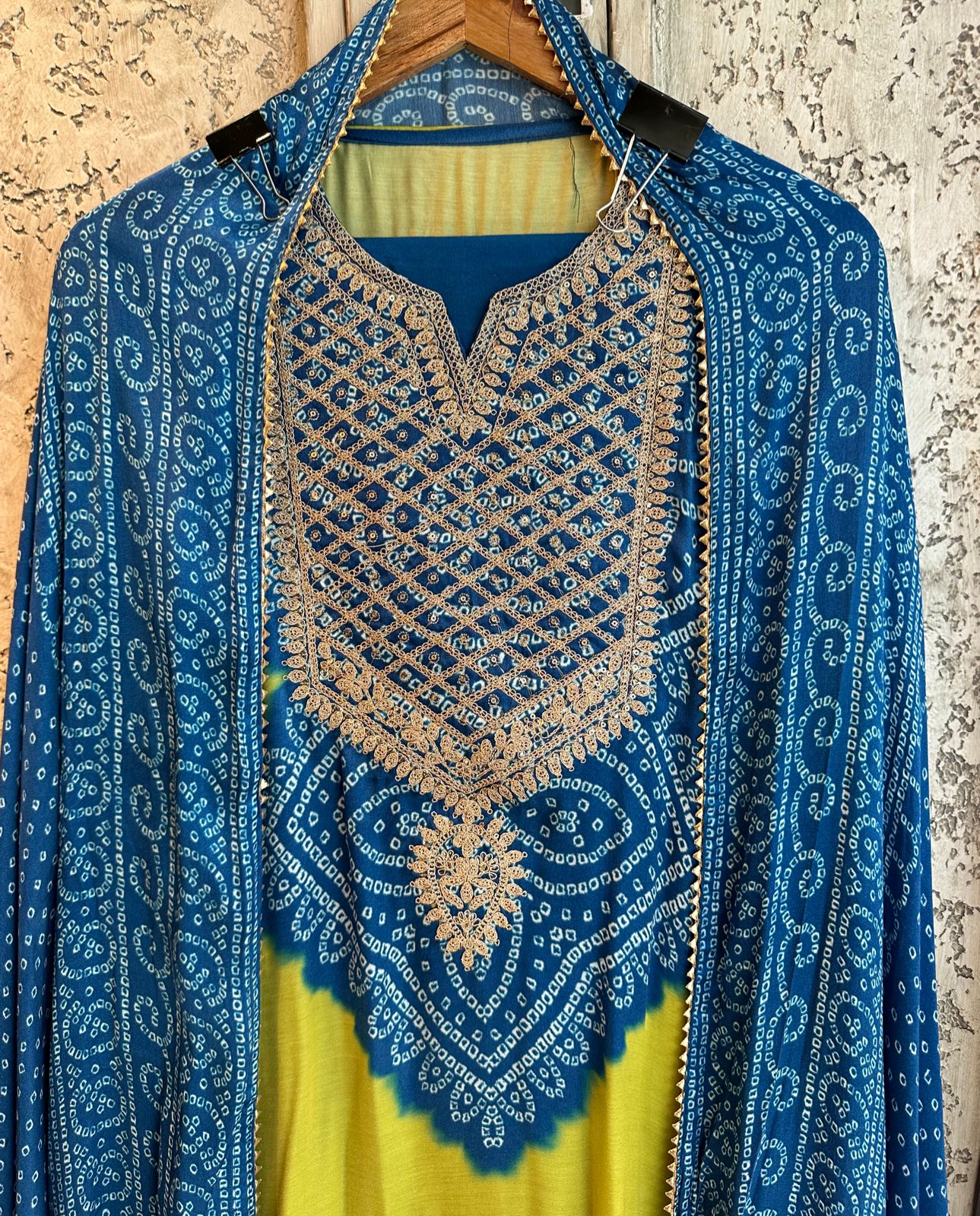 Pure GAJJI silk Unstitched full size Suit with very gorgeous Dori work on the neckline