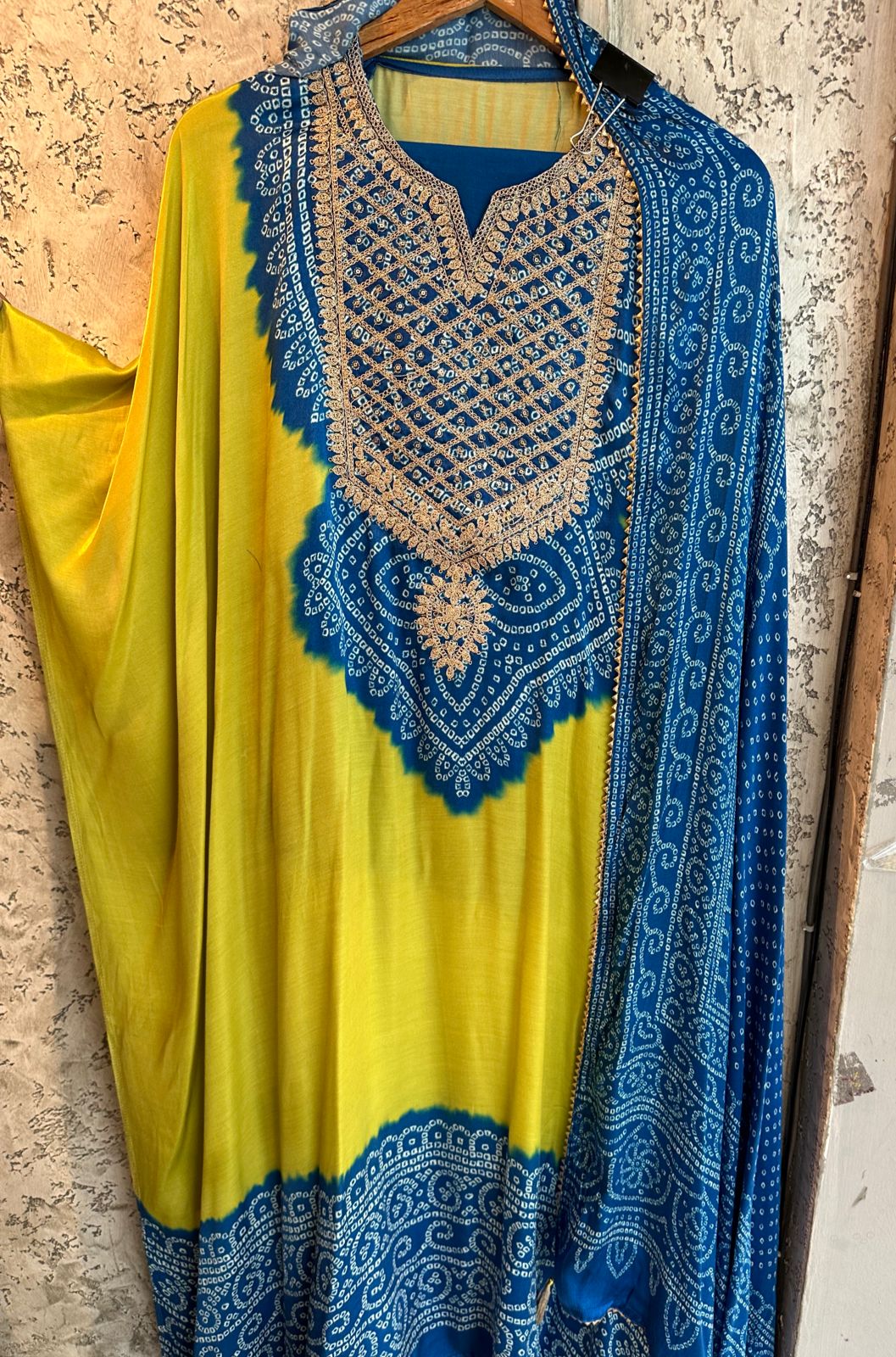 Pure GAJJI silk Unstitched full size Suit with very gorgeous Dori work on the neckline