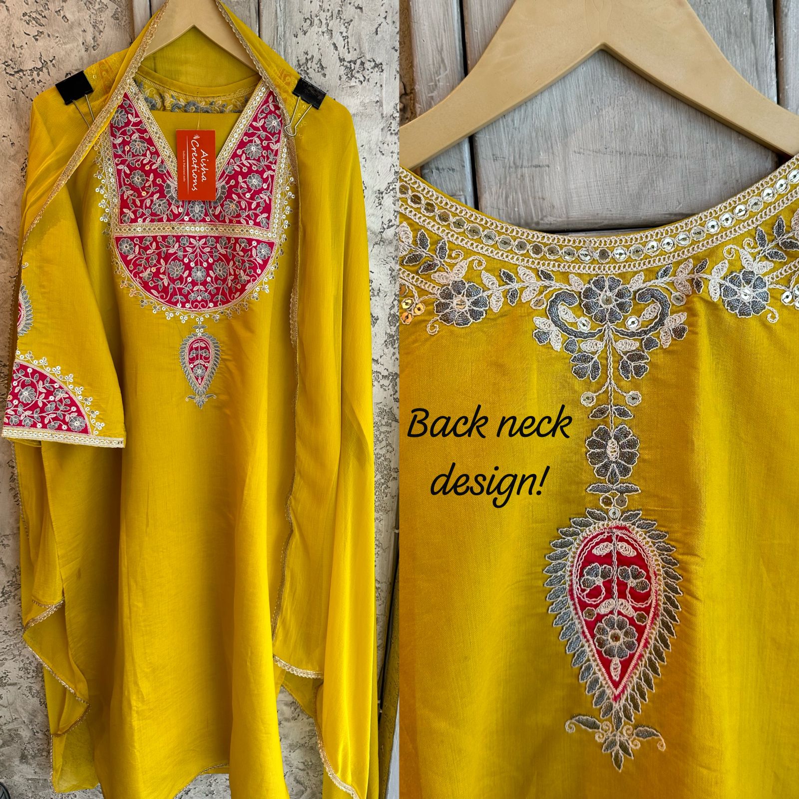 Silk shirt semi stitched with very beautiful embroidered neckline (In contrast)