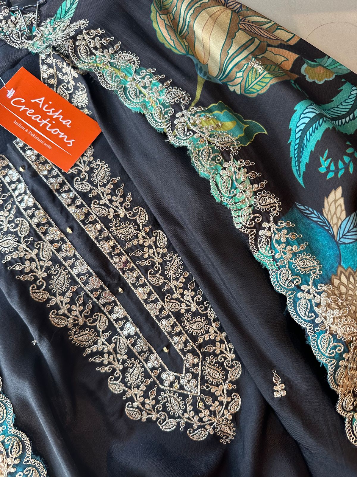 Pure silk shirt (Unstitched) full size shirt with very beautiful Dori embroidery on the neckline