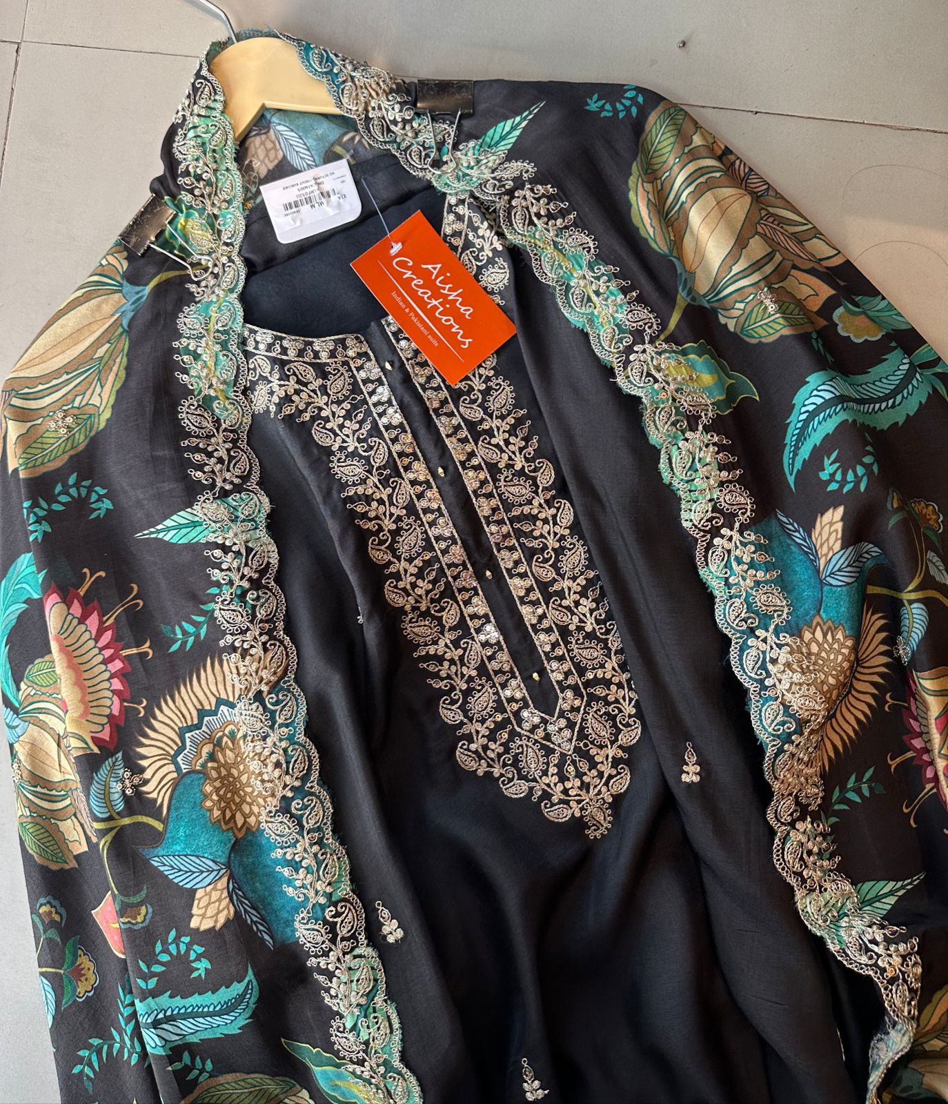 Pure silk shirt (Unstitched) full size shirt with very beautiful Dori embroidery on the neckline